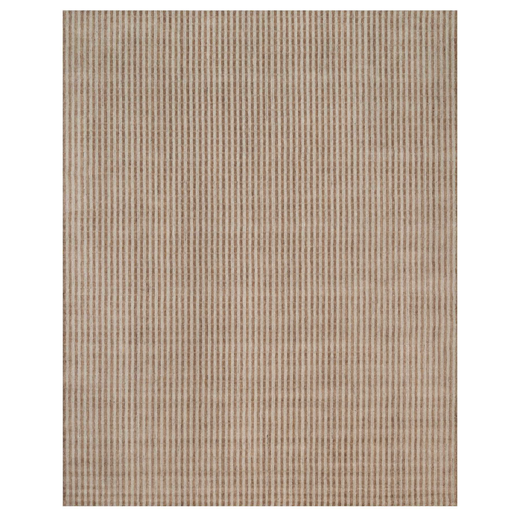 Tan and Chocolate Brown, Vertical Stripes Design with Salt and Pepper Effect, Hand Loomed, Undyed Natural Wool, XL, Oversized, Oriental Rug